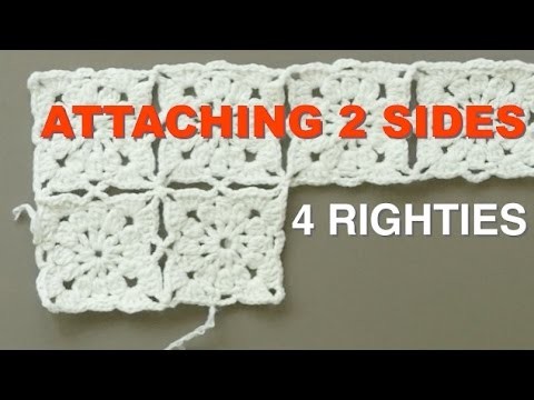 VICTORIAN GRANNY SQUARES - How 2 Attach 2 Sides  (4 RIGHTIES)