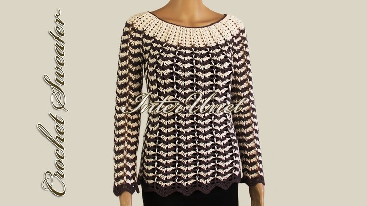 Wavy striped sweater – crochet pullover with sleeves