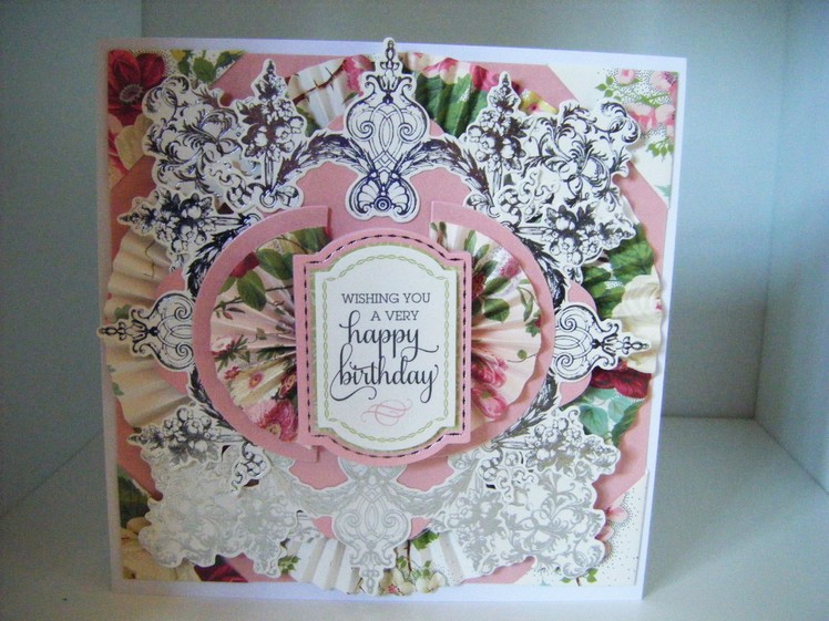 167.Cardmaking Project: Spectacular Anna Griffin Layered Silver Flourish Fan Card
