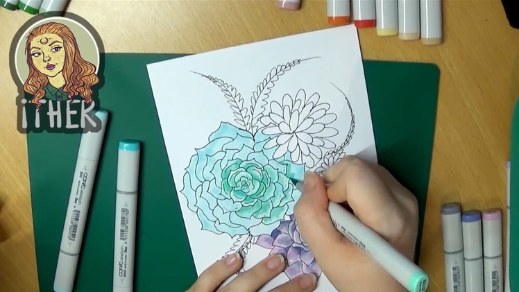 Copic Marker Succulents Drawing