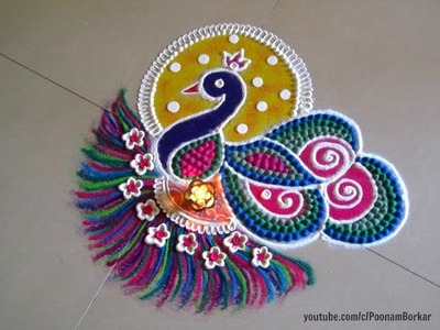 Easy, small and unique peacock rangoli | Innovative rangoli designs by Poonam Borkar