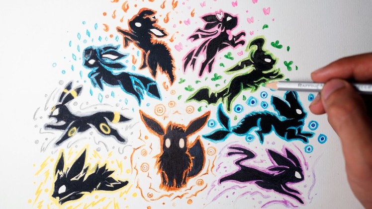 Eevee Evolution Drawing - Tattoo Style ( Shin Art)