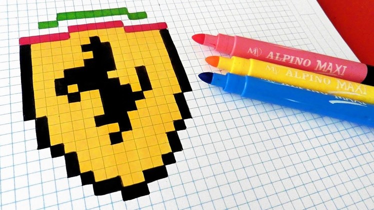 Handmade Pixel Art - How To Draw Ferrari Logo #pixelart