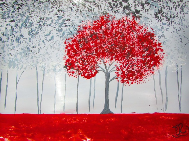 How to Draw and Paint Red & Black Forest - Acrylic Painting