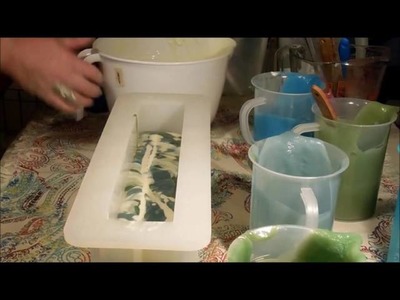 Making and cutting "Kentish Rain" Cold process soap
