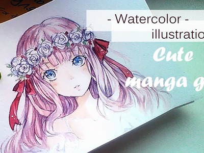 Watercolor Painting Timelapse Manga girl