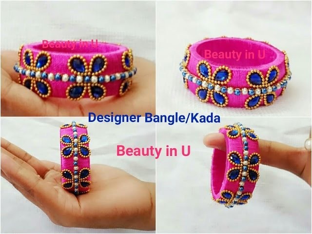 Designer Silk Thread Bangle. Kada using Gold bead chain & Kundans | Baby Bangle