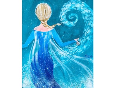 Elsa from Frozen  tutorial Acrylic Painting on Canvas for Beginners