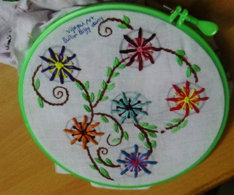 Hand Embroidery Designs # 146 - Bullion Lazy daisy design