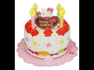 Hello Kitty Strawberry Birthday Cake Lights & Melody Pop Up Greeting Card