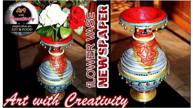 How to make a Flower vase | made of up newspaper | Best out of waste | DIY | Art with Creativity 126