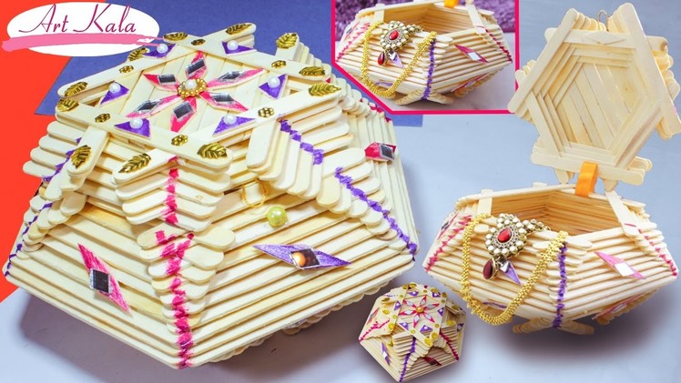 How to Make jewelry box | popsicle stick crafts | DIY | Artkala
