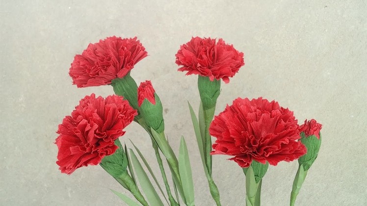 How To Make Red Carnation Paper Flower From Crepe Paper - Craft Tutorial  #2