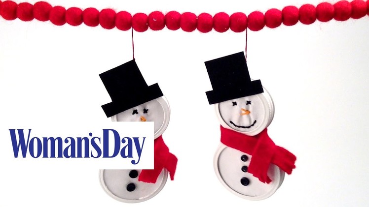 Mason Jar Lid Snowman Ornaments | Woman's Day