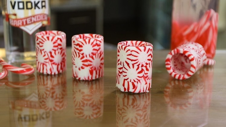 Peppermint Shot Glasses with Candy Cane Vodka