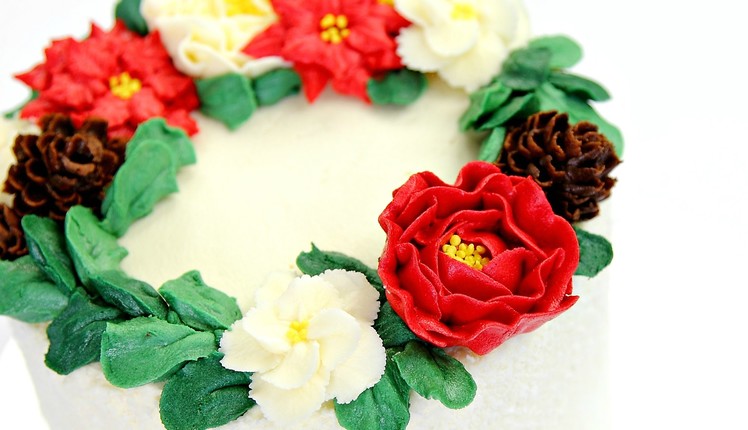 Poinsettia Wreath Cake Decorating - CAKE STYLE