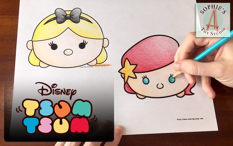 Princess Ariel & Alice Disney Tsum Tsum Coloring Page - Cute Stackable Toys!
