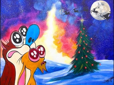 Ren and Stimpy Holiday  LIVe paint acrylic painting