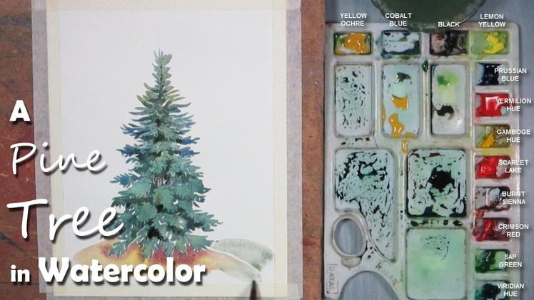 Watercolor Painting | Painting Pine. Mountain. Christmas Tree step by step