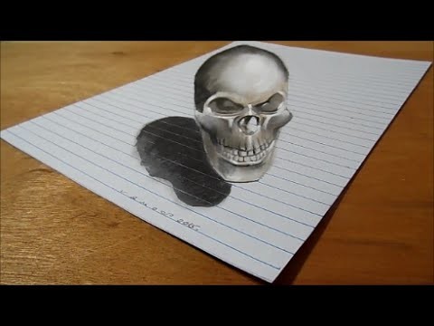 Bad Skull, Trick Art on Lined Paper