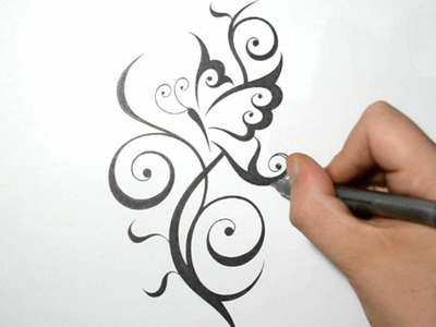 Creating a Cool Butterfly Tattoo Design with a Swirly Stem