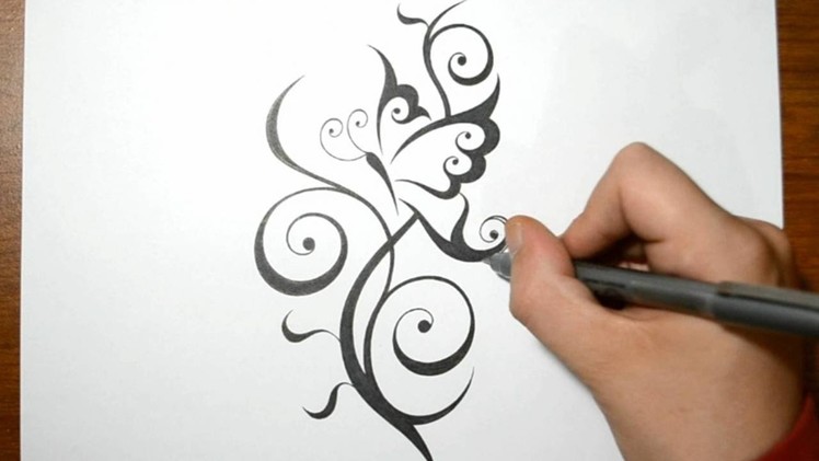Creating a Cool Butterfly Tattoo Design with a Swirly Stem