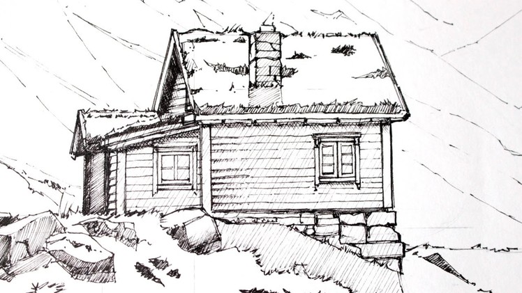 Drawing a Cabin.Landscape 1.2 | Line-art
