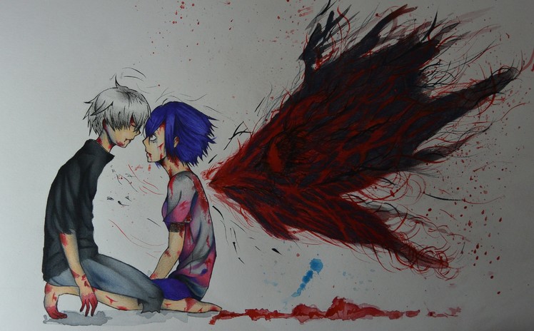 Drawing Kaneki and Touka- Tokyo Ghoul