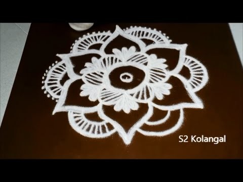 Easy flower rangoli designs with 5 to 3 Interlaced dots - simple kolam designs- dots muggulu