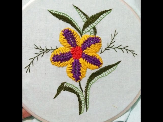 Easy hand embroidery flower and leaf