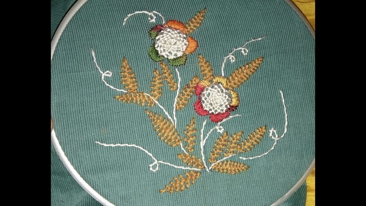 Hand embroidery- beautiful and easy helical flower and Cretan leaves
