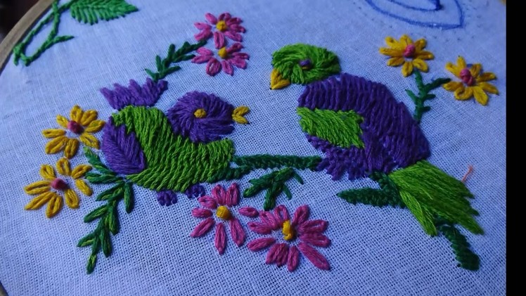 Hand Embroidery Bird Stitch: Romanian & Lazy daisy Stitch by Amma Arts.