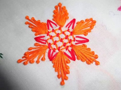 Hand Embroidery Flower Design: Bullion knot Stitch by Amma Arts.