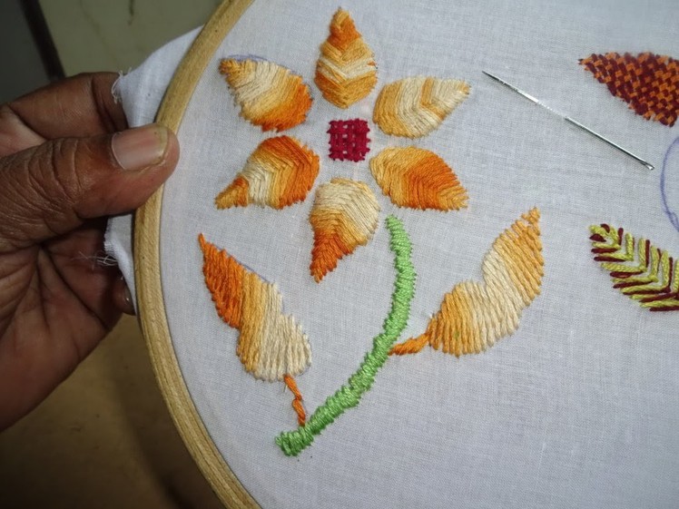 Hand Embroidery Rumanian, Raised Fish bone  Stitch Flower Designs # 4 - by Maa Creative