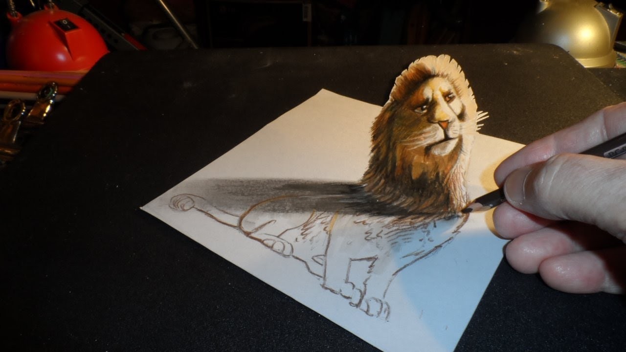How to Draw a 3D Lion, Trick Art,