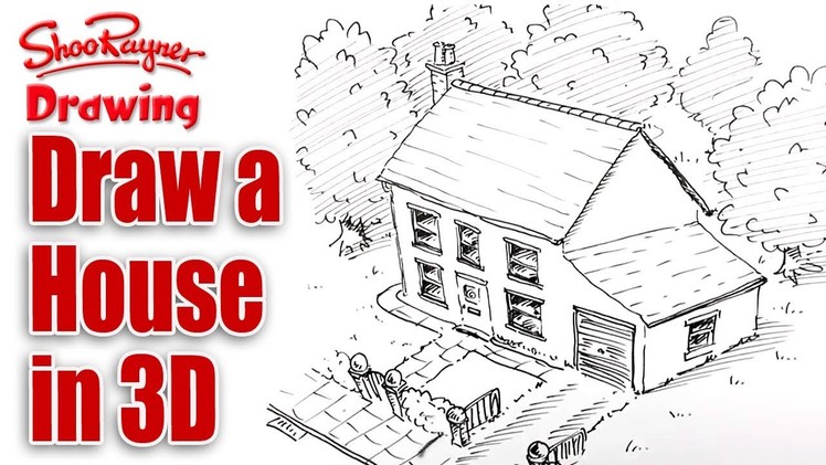 How to draw a House in 3d - bird's eye view