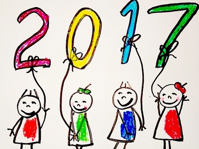 New Year Greeting Card Drawing, Happy new year drawing for kids
