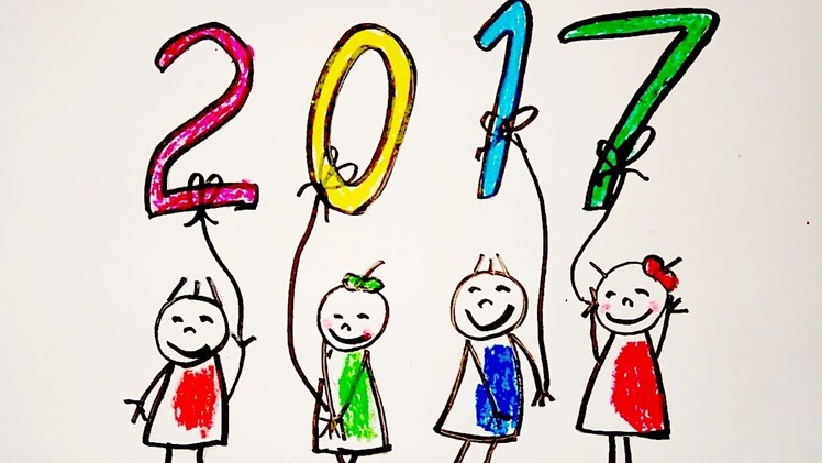 New Year Greeting Card Drawing, Happy new year drawing for kids