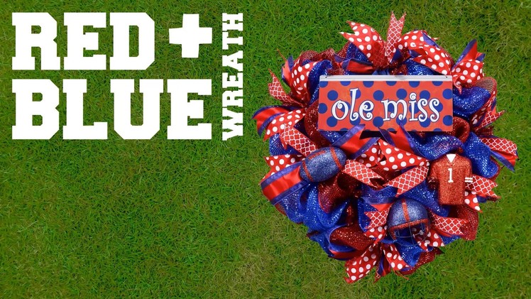 Red and Blue Dual Color Wreath With Ole Miss Sign