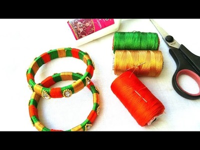 Silk thread bangles making with kundans