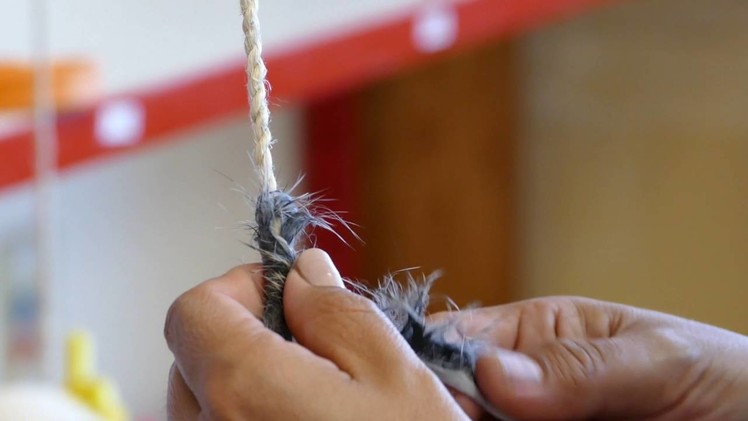 Weaving a rabbit fur blanket - Winding rabbit fur fabric (part 3 of 4)