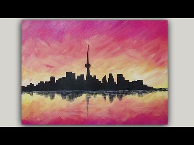 Acrylic Painting City Skyline Sunset Silhouette Painting