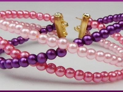 DIY | Geflochtenes Perlenarmband basteln | Braided memory wire beaded bracelet with pearls