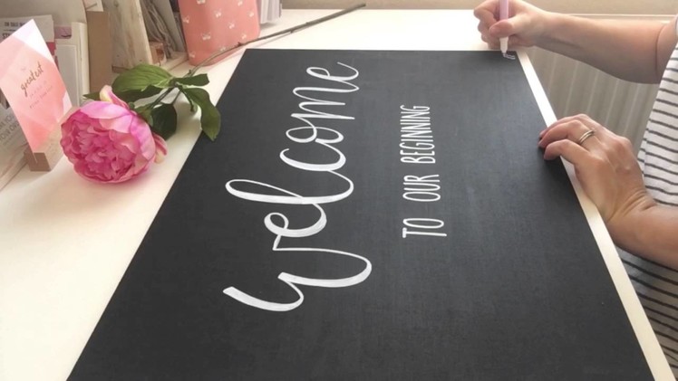 FULL VIDEO - Create beautiful welcome chalkboard for wedding w. floral detail using paint pens
