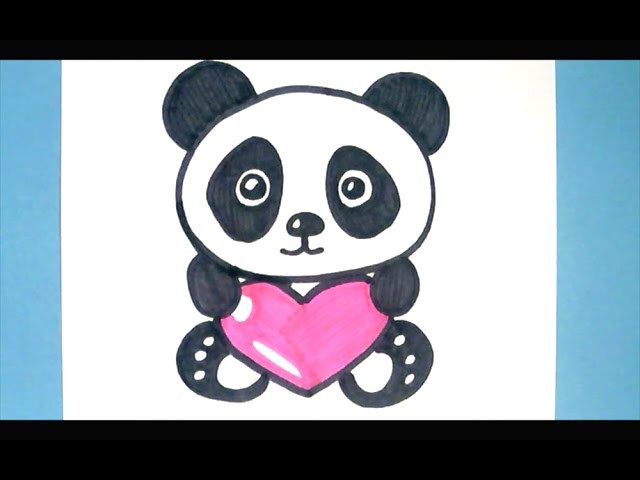 How to Draw a  Panda with a Love Heart -  Como Dibujar un Panda Kawaii