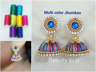 How to make Multi color Silk Thread Jhumkas | Making of multi color Silk Thread | Tutorial