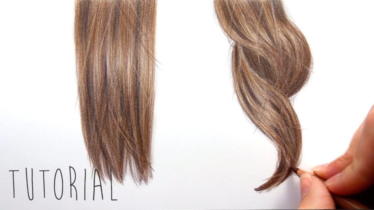 Tutorial | How to draw realistic brown straight and curly hair with colored pencils | Emmy Kalia