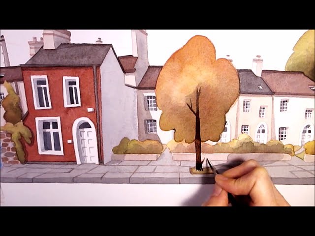 Watercolor Illustration "little houses" speed painting art by Iraville