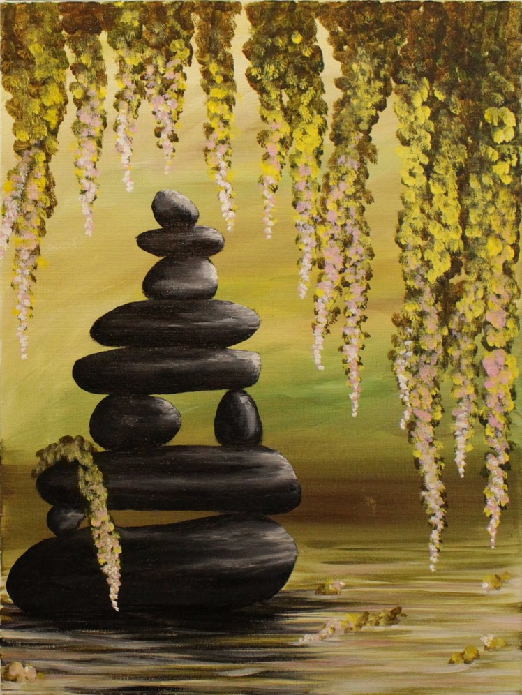 Zen Pond Step by Step Acrylic Painting on Canvas for Beginners