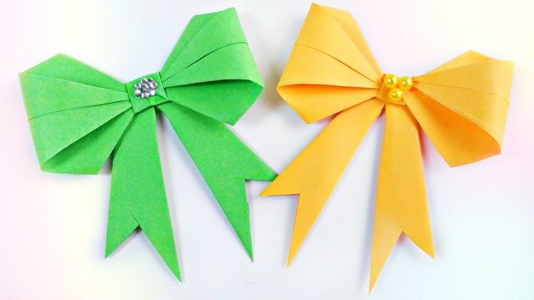 How to make origami bow diy 3d paper easy tutorial step by step for kids,for beginners